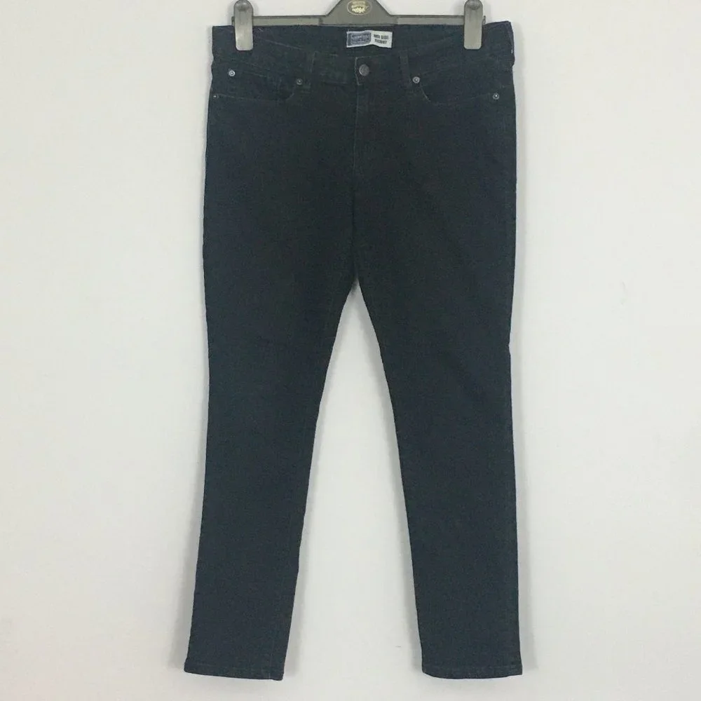 Levis Womens 10 Black Studded Embroidered Mid Rise Cotton Blend Skinny Jeans - Picture 1 of 11